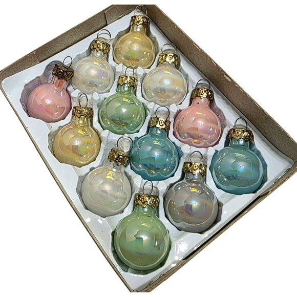 20 VTG Pastel Glass Christmas Ornaments Iridescent Mini Bauble 1" Holiday Taiwan - Picture 8 of 11